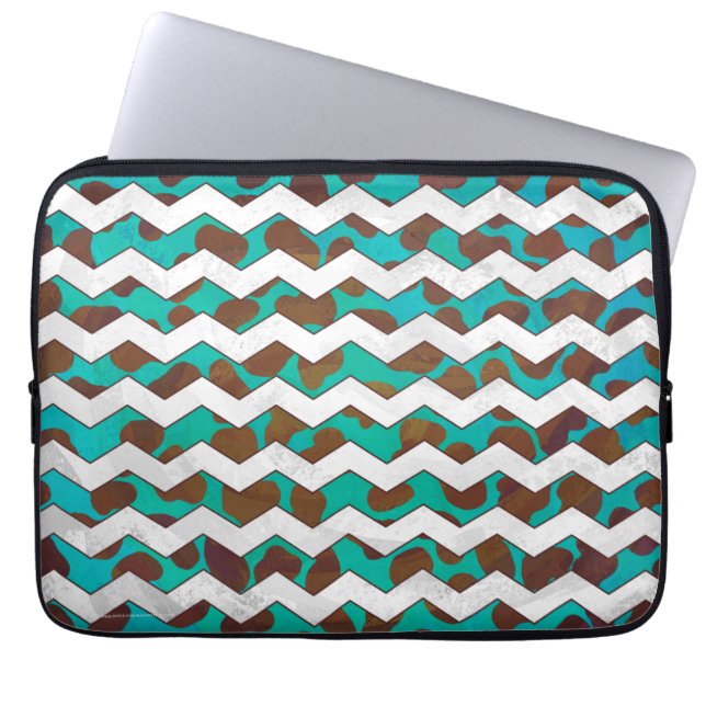 Cevron Dalmatian Brown and Teal Laptop Sleeve (Front)