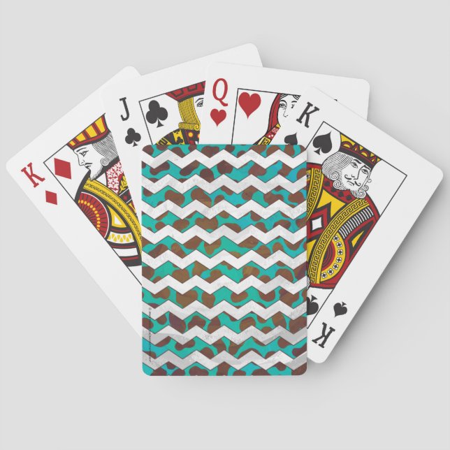 Cevron Dalmatian Brown and Teal Playing Cards (Back)