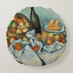 Cezanne Basket Apples Impressionism Art Round Cushion