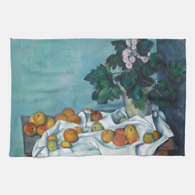 Cezanne Post Impressionism Still Life Flowers and  Tea Towel (Horizontal)