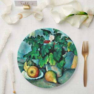 Cezanne - Pot of Primroses and Fruit Paper Plate
