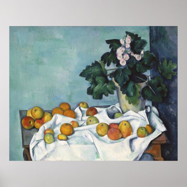 Cezanne Still Life Apples Primroses Art Print (Front)
