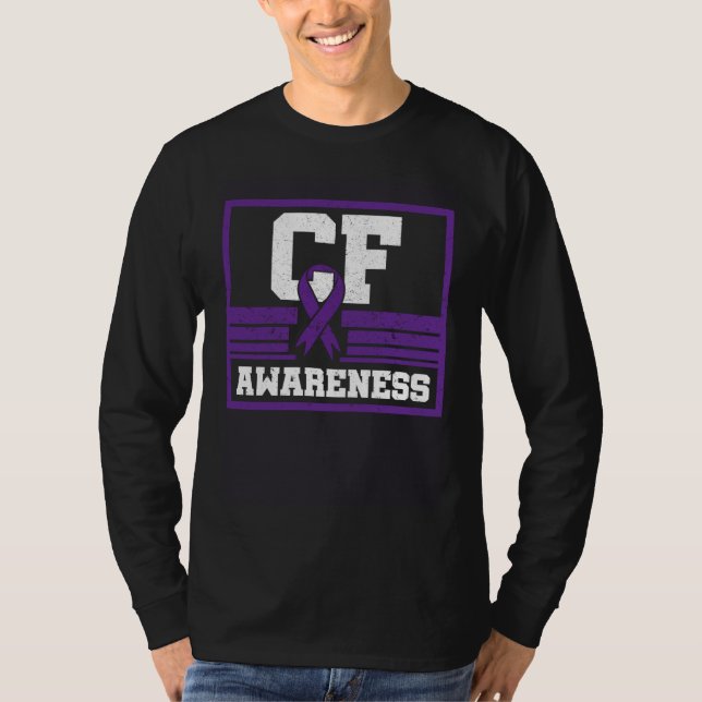 CF Awareness Cystic Fibrosis Purple Ribbon Mucovis T-Shirt (Front)