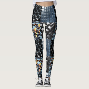 CGI Metallic Cube Grid with Reflective Golden Ligh Leggings