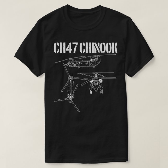 CH47 Chinook Schematic Military Helicopter CH-47 C T-Shirt (Design Front)