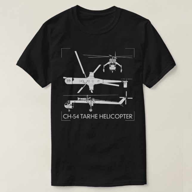 CH54 Tarhe Helicopter Skycrane Cutout Silhouette T-Shirt (Design Front)