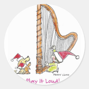 CH-004 Christmas Harp Classic Round Sticker