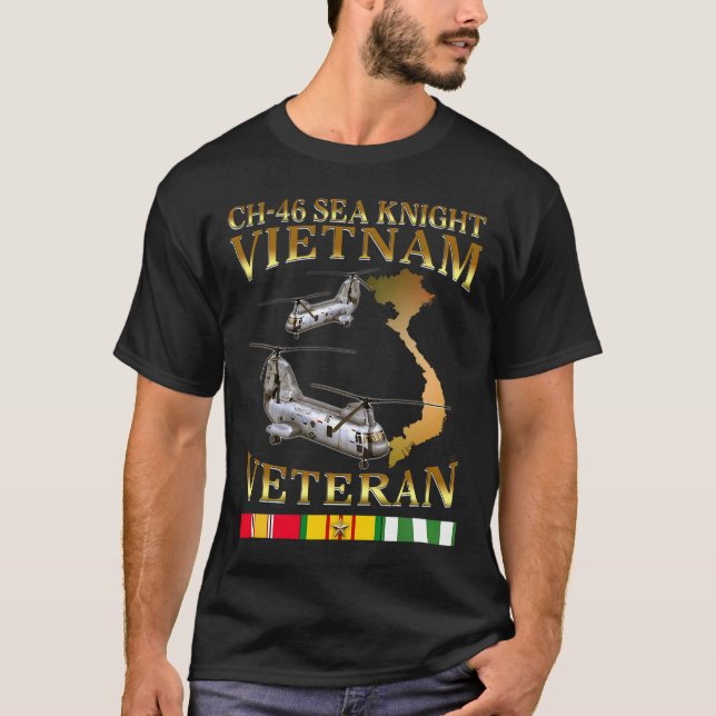 Ch-46 Sea Knight Helicopter Vietnam War Veteran  T-Shirt (Front)