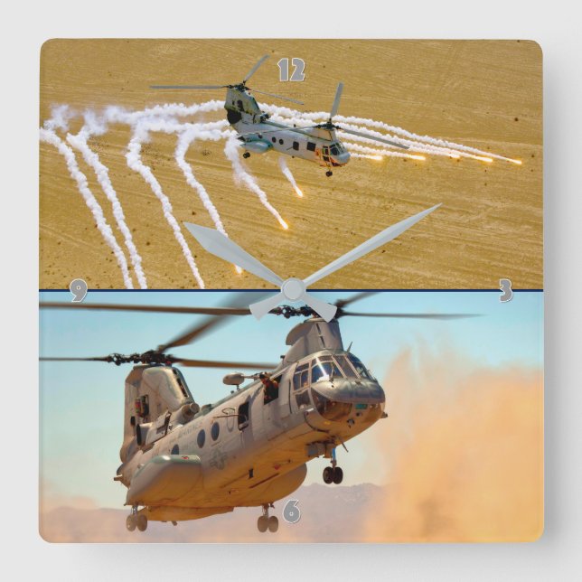 CH-46E SEA KNIGHT SQUARE WALL CLOCK (Front)