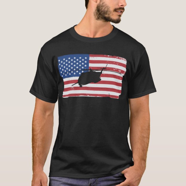 CH-53 Super Stallion Helicopter American Flag CH53 T-Shirt (Front)