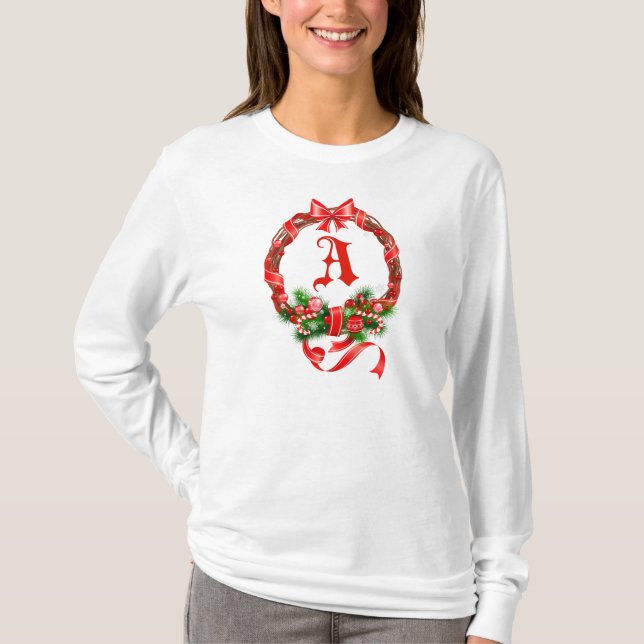 Ch Aristmas Wreath Monogram T-Shirt (Front)