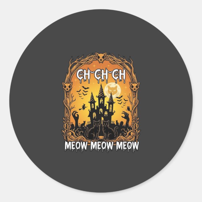 Ch Meow Halloween Haunted Castle_1 Classic Round Sticker (Front)