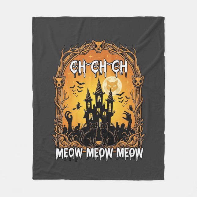 Ch Meow Halloween Haunted Castle_1 Fleece Blanket (Front)