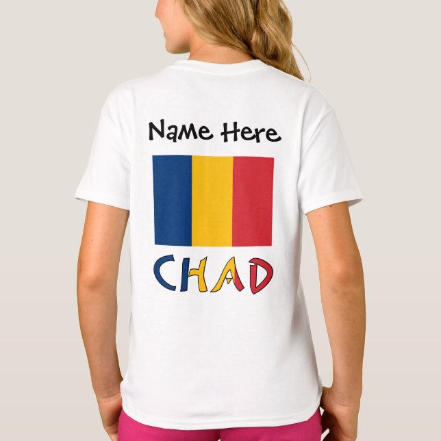 Chad Chadian Flag Black Personalisation  T-Shirt (Back)