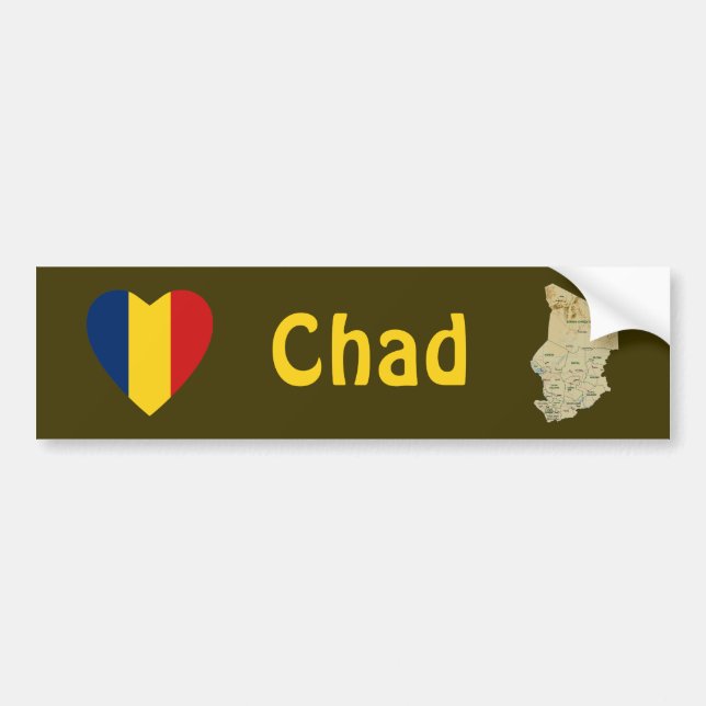 Chad Flag Heart + Map Bumper Sticker (Front)