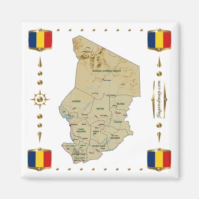 Chad Map + Flags Magnet (Front)