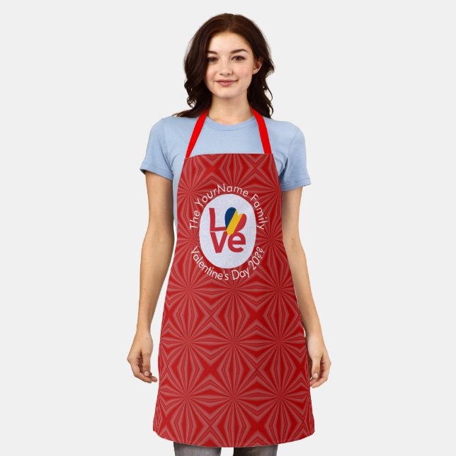 Chad Red LOVE Flag Personalised  Apron (Worn)