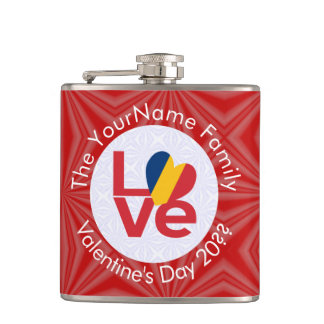 Chad Red LOVE Flag Personalised Hip Flask