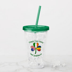 Chadian Irish American Flags Shamrock Personalised Acrylic Tumbler