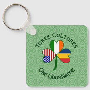 Chadian Irish American Flags Shamrock Your Name Key Ring