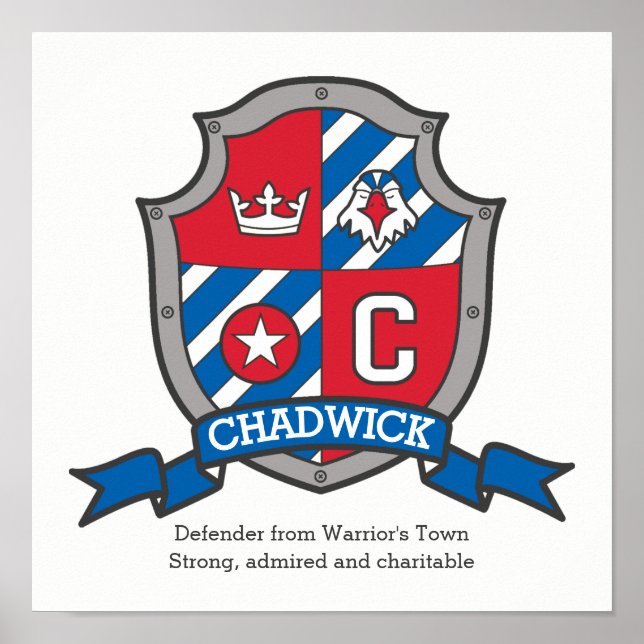 Chadwick boys C name meaning red blue crest poster (Front)