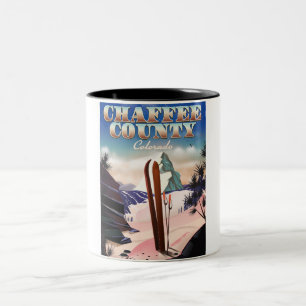 Chaffee County, Colorado ski poster. Two-Tone Coffee Mug