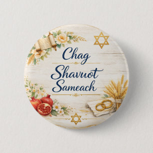 Chag Shavuot Sameach, Happy Shavuot 6 Cm Round Badge