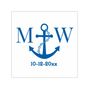 Chain Anchor Couple Wedding 2 Init Monogram Date Self-inking Stamp
