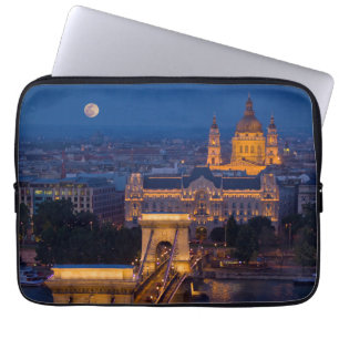 Chain Bridge and Full Moon at Night Laptop Sleeve