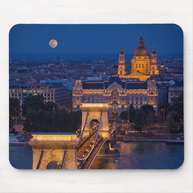 Chain Bridge and Full Moon at Night Mouse Pad (Front)