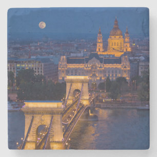 Chain Bridge and Full Moon at Night Stone Coaster