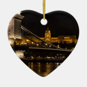 Chain Bridge with Buda Castle Hungary Budapest Ceramic Tree Decoration