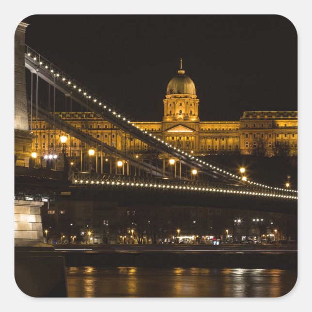 Chain Bridge with Buda Castle Hungary Budapest Square Sticker (Front)
