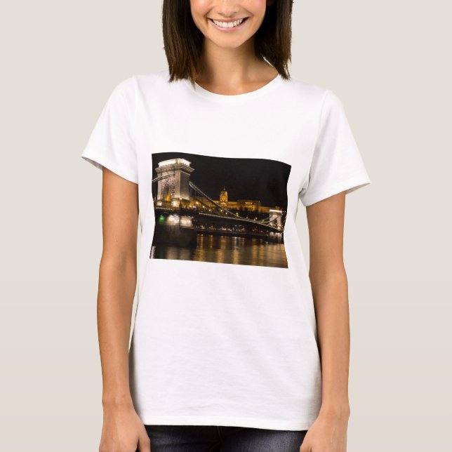Chain Bridge with Buda Castle Hungary Budapest T-Shirt (Front)