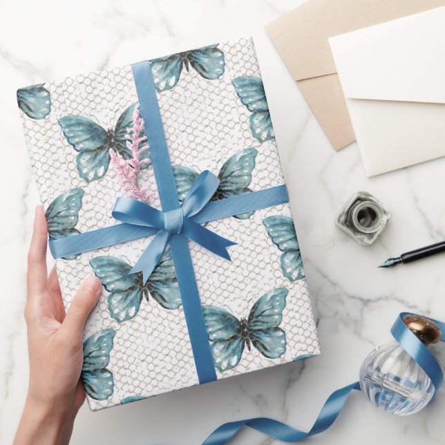 Chain Link Fence on Butterfly  Wrapping Paper (Gifting)