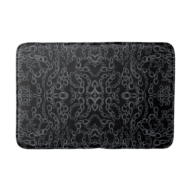 Chained Abstract Mirrored Image Gray On Black Art Bath Mat (Front)