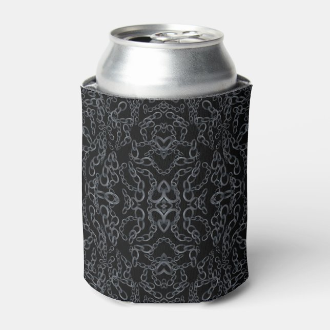 Chained Abstract Mirrored Image Grey On Black Art Can Cooler (Can Front)