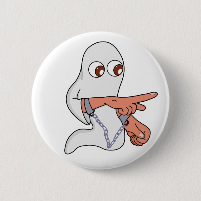Chained ghost pointing forward 6 cm round badge (Front)