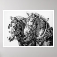 Chained to the World Draught Horses Drawing Poster