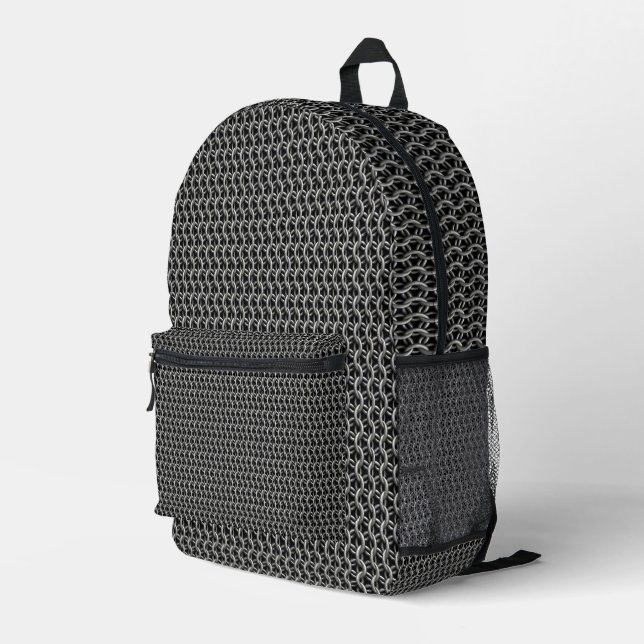 Chainmail Mediaeval Armour Printed Backpack (Back Corner Right)
