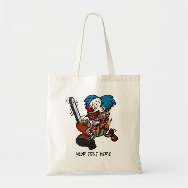 Chainsaw Clown Halloween Cartoon With Caption Tote Bag (Front)