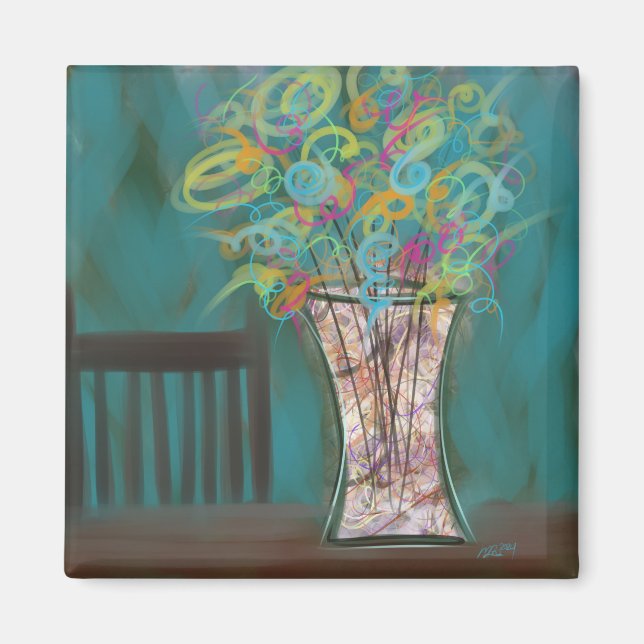 Chair with Expressive Bouquet Original Art Magnet (Front)