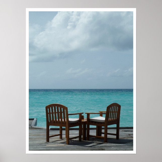Chairs on a Dock by the Sea Poster (Front)