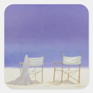Chairs on the beach 1995 square sticker