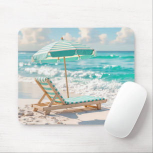 Chaise Lounge On White Ocean Sand Mouse Pad