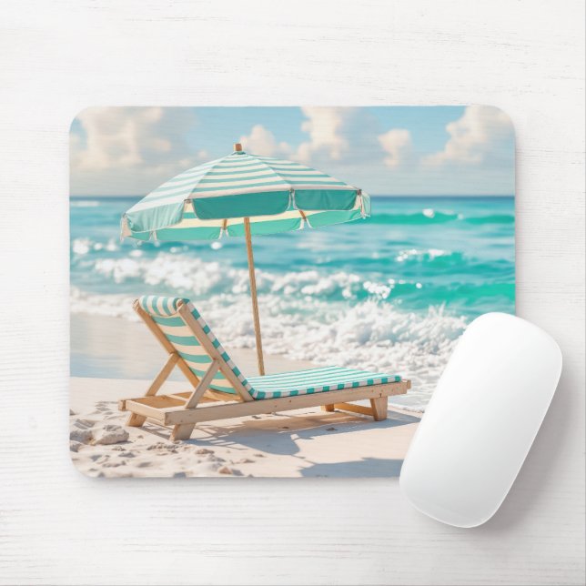 Chaise Lounge On White Ocean Sand Mouse Pad (With Mouse)