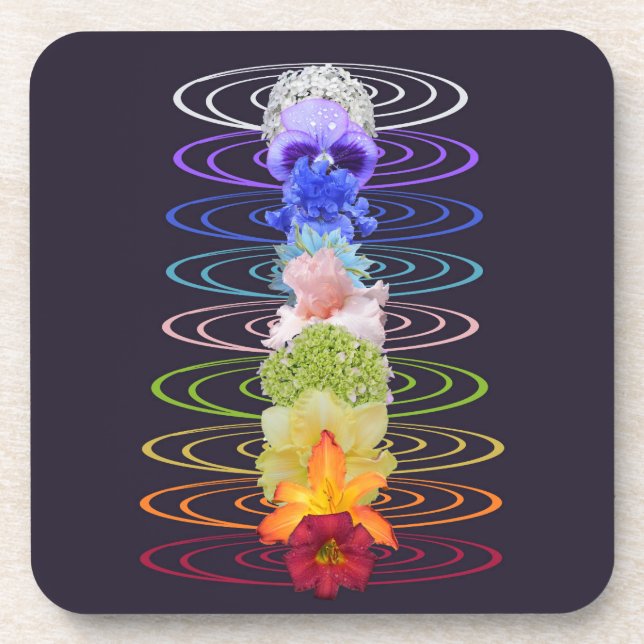 Chakra Color Flowers Zen Yoga Meditation Coaster (Front)