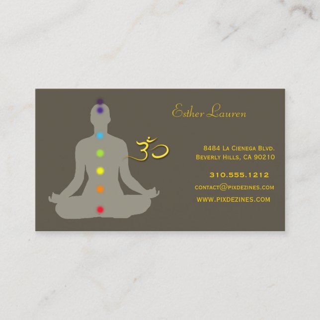 Chakra colours, Lotus flower, Om yoga, healers Business Card (Front)