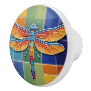 Chakra Dragonfly - Multicolored Colourful Rainbow Ceramic Knob
