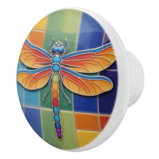 Chakra Dragonfly - Multicolored Colourful Rainbow Ceramic Knob (Right)